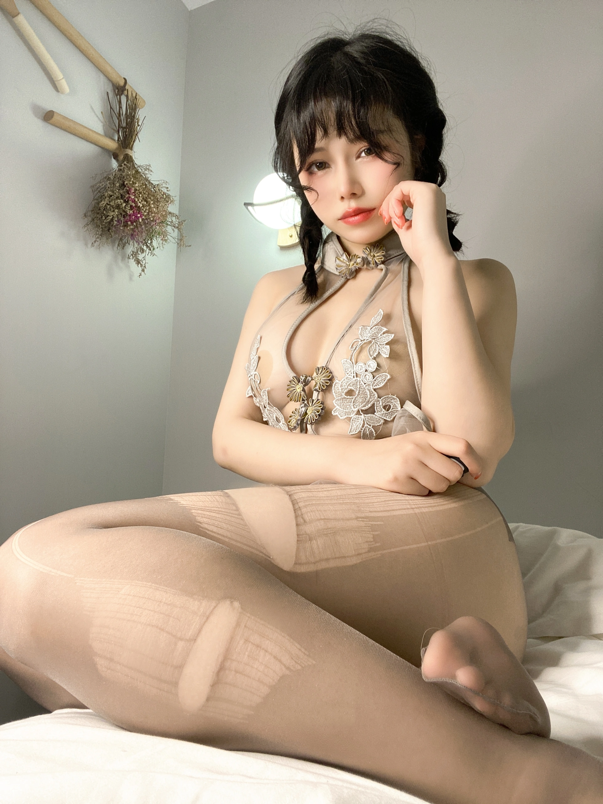 七月喵子 - NO.26 透明 灰撕袜 1
